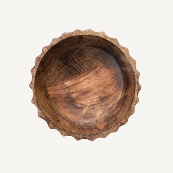 NWT Scalloped Edge Carved Wood Footed Bowl - Picture 2 of 4